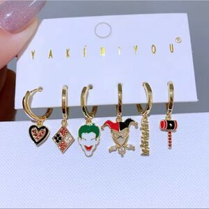 14K Gold Plated Joker Harley Quinn Batman Theme Huggie Hoop Mismatched  Earrings